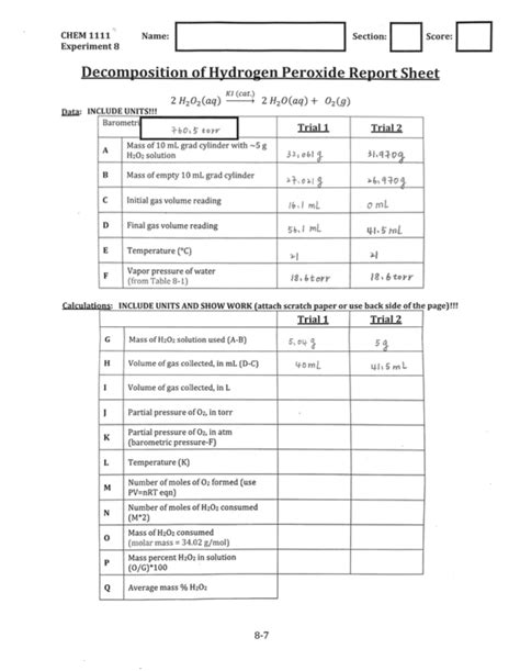 Solved Score: Name: Section: CHEM 1111 Experiment 